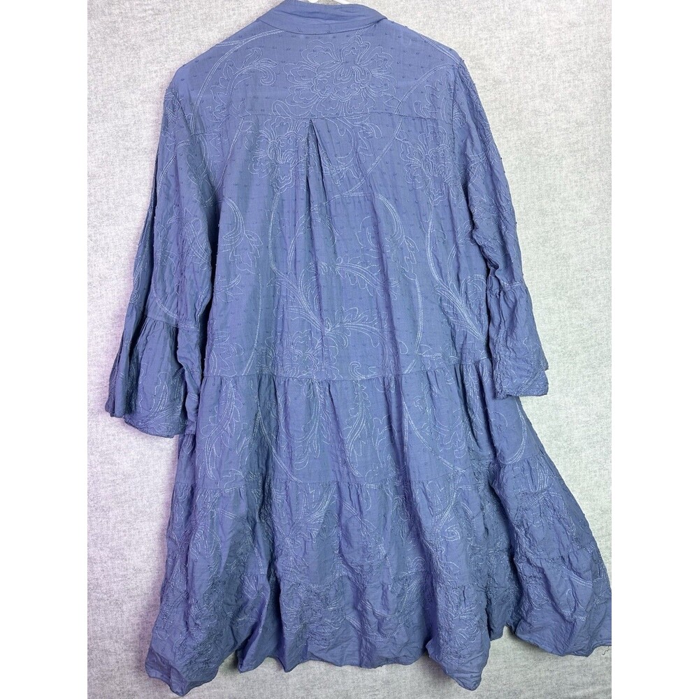 Made in Italy Blue Cotton Dress Embroidered Detail Swiss Dot Cottage Prairie Lg - Picture 7 of 9
